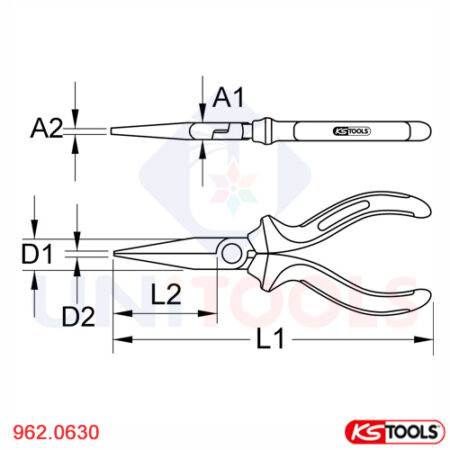 Kìm đầu bằng dài 160 mm KS Tools model 962.0630_1