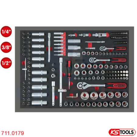 Bộ tay vặn đầu khẩu 1/4 +1/2 +3/8 inch 179 chi tiết KS Tools 711.0179-1