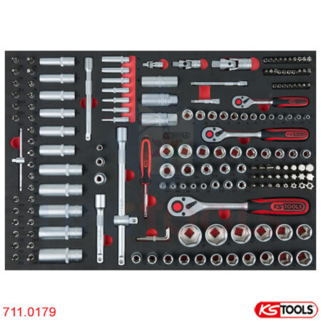 Bộ tay vặn đầu khẩu 1/4 +1/2 +3/8 inch 179 chi tiết KS Tools 711.0179