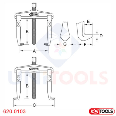 Cảo 2 chấu 50-160 mm KS Tools model 620.0103-1