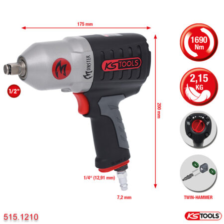 Máy vặn bulong khí nén 1/2 inch 1690 Nm KS Tools 515.1210