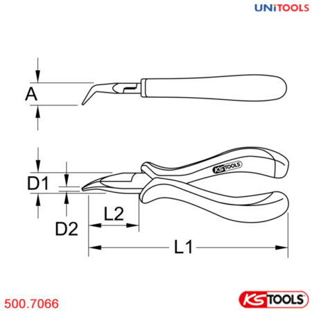 Kìm kẹp mũi dài cong ESD 130 mm KS Tools 500.7066-1