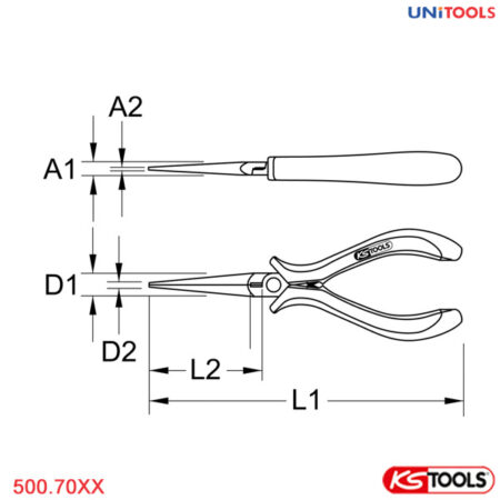 Kìm mũi dài thẳng cắt chính xác ESD KS Tools 500.70XX-1