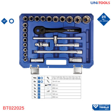 Bộ khẩu tay vặn Brilliant-Tools 1/2'', 25 pcs BT022025