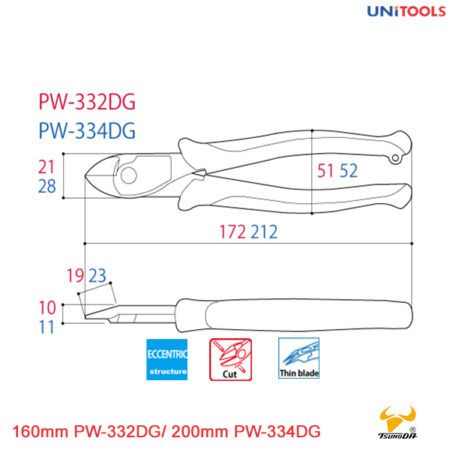 Kìm cắt điện lưỡi mỏng 160mm PW-332DG (2)