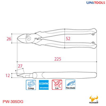 Kìm cắt lưỡi mỏng có bấm cos 225 mm (2)