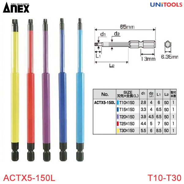 Bộ mũi vít hoa thị T10-T30 Anextool ACTX5-150L (1)