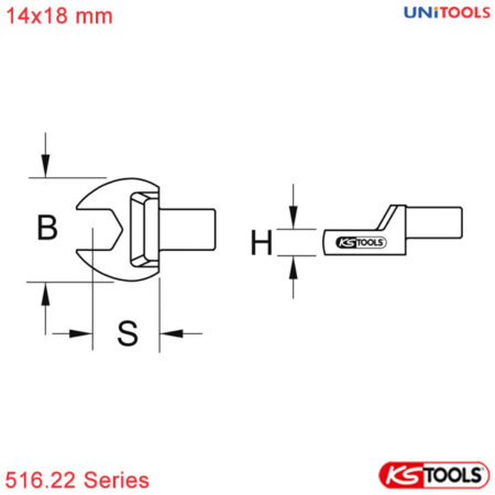 bản vẽ đầu rời cờ lê lực miệng hở 14x18mm 516.22 series