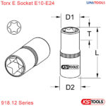 thông số đầu tuýp sao 5 cạnh torx E KS Tools