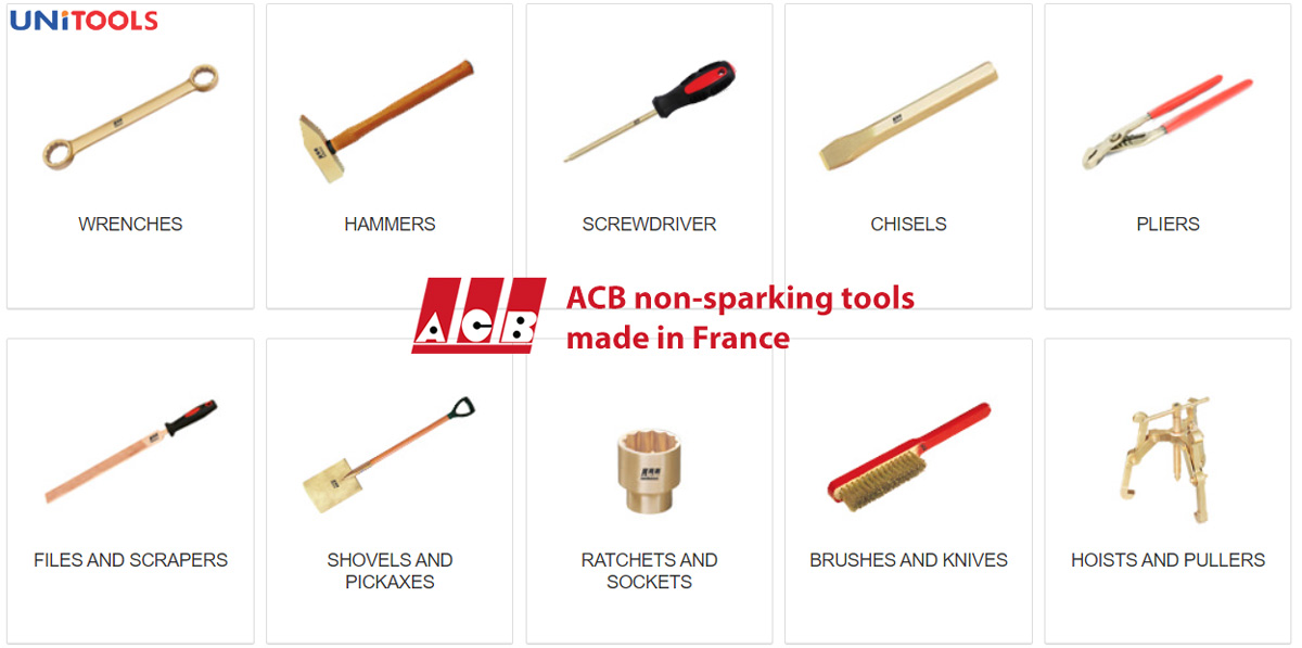 các dụng cụ chống cháy nổ acb non sparking tools unitools đại diện