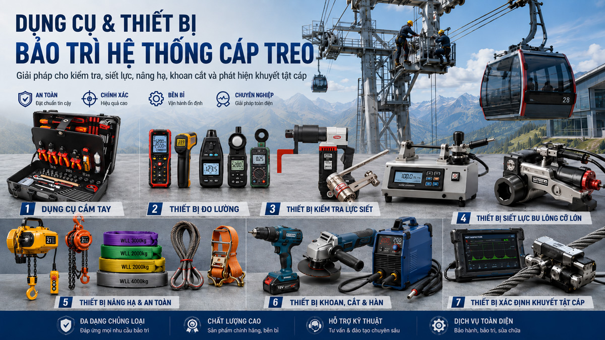 Danh mục dụng cụ bảo dưỡng sửa chữa định kỳ hệ thống cáp treo !