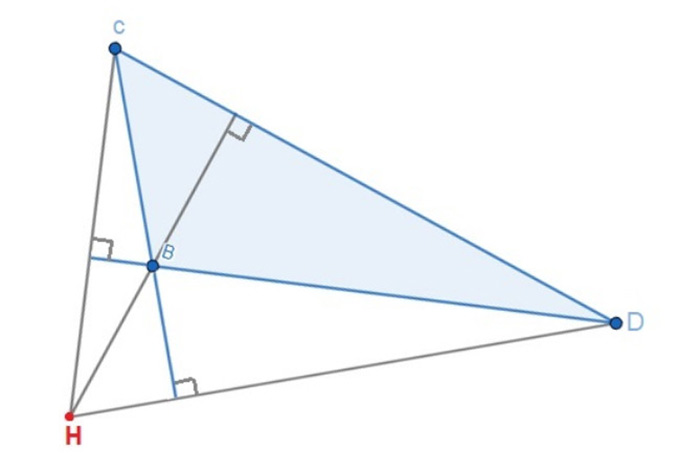 Tam giác tù BCD đem trực tâm H nằm ở vị trí miền ngoài tam giác