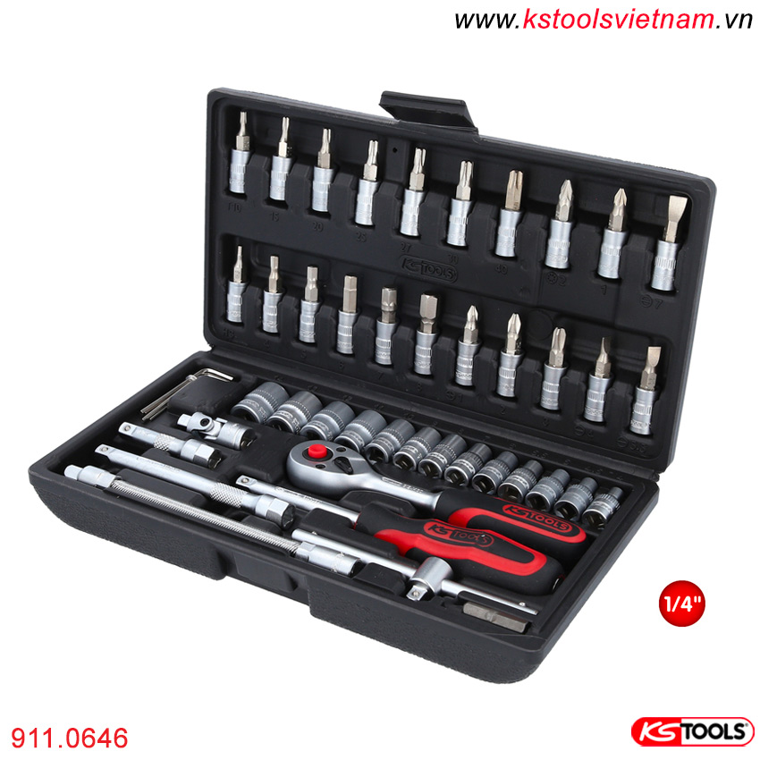 Bộ đầu tuýp tay vặn 1/4 inch, 46 pcs model 911.0646 KS Tools