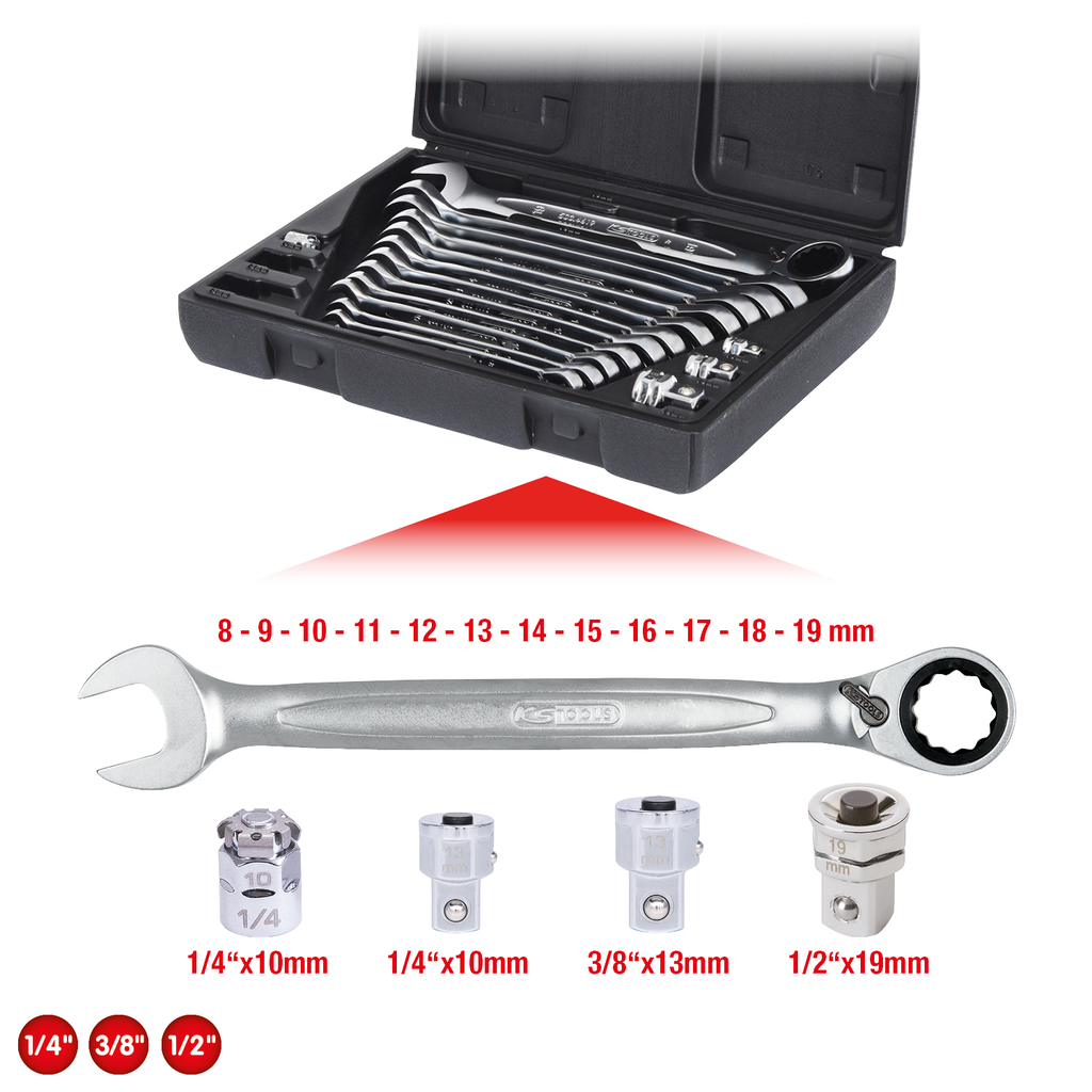 Bộ cờ lê vòng miệng tự lắc 8-19 mm hãng KS Tools 503.4666