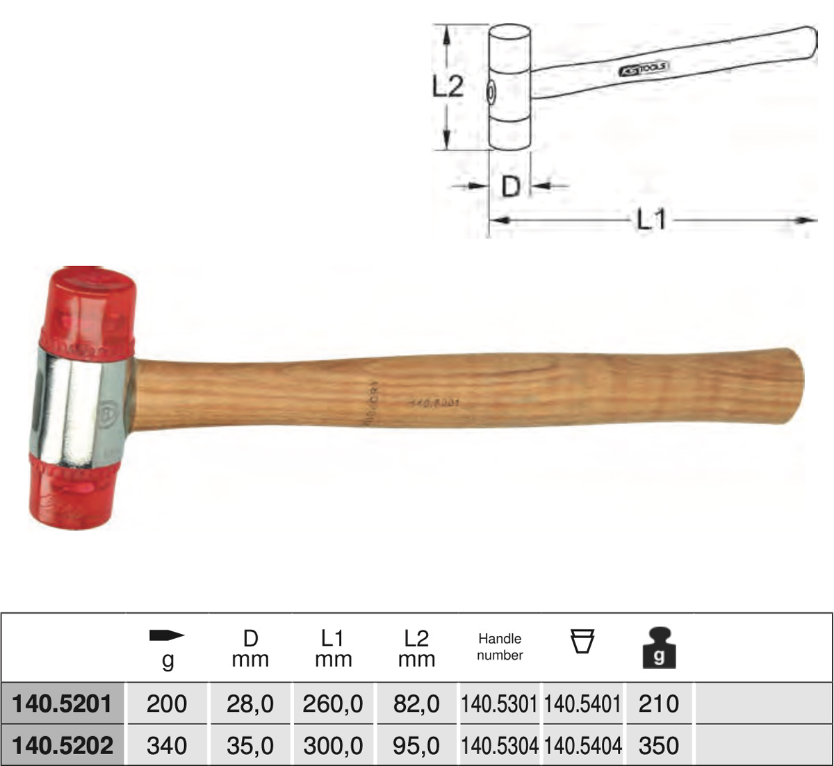 Búa 2 đầu nhựa trọng lượng đầu 300g KS Tools 140.5202