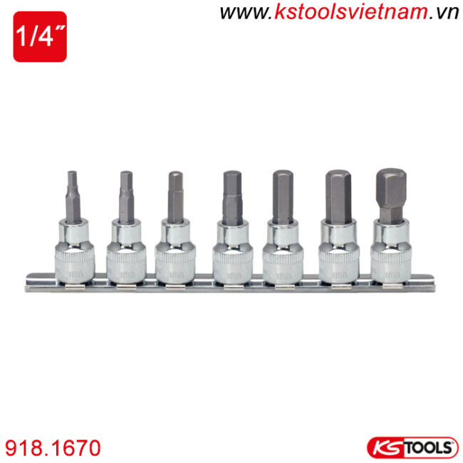 Bộ khẩu bit socket đầu lục giác 1/4 inch 7 chi tiết 2.5-8mm 918.1670 KS Tools