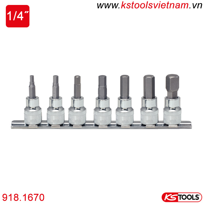 Bộ khẩu bit socket đầu lục giác 1/4 inch 7 chi tiết 2.5-8mm 918.1670 KS Tools