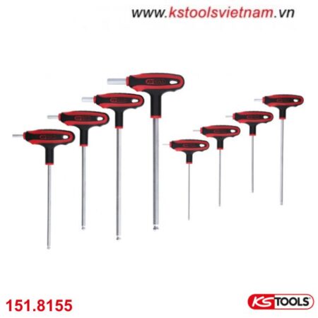 Bộ Lục Giác Tay Vặn Chữ T Đầu Bi 8 Chi Tiết Model 151.8155 KS Tools