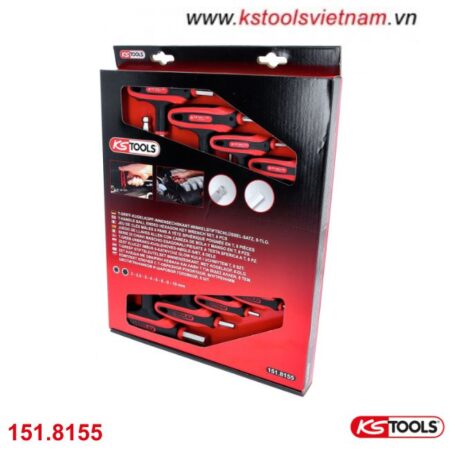 Bộ Lục Giác Tay Vặn Chữ T Đầu Bi 8 Chi Tiết Model 151.8155 KS Tools