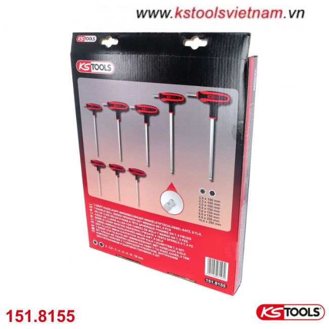 Bộ Lục Giác Tay Vặn Chữ T Đầu Bi 8 Chi Tiết Model 151.8155 KS Tools