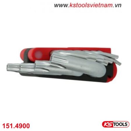 Bộ lục giác hoa thị T8-T50 10 cây ngắn 151.4900 KS Tools. Ứng dụng để siết mở bulong, đầu ốc đặc biệt mà các dụng cụ thường không làm được.