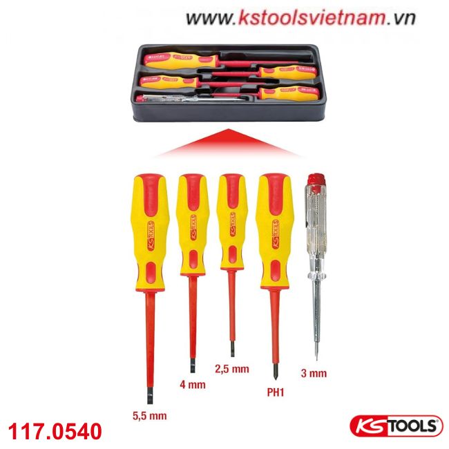 Bộ tuốc nơ vít cách điện 1000V 5 chi tiết model 117.0540 KS Tools