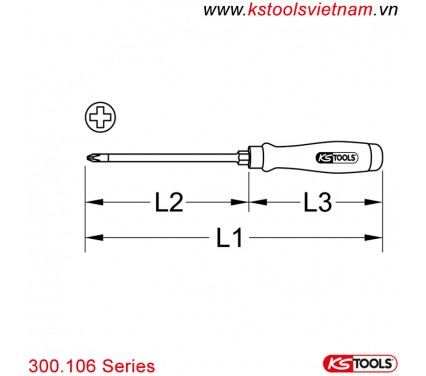 Tô vít đóng chuôi gỗ đầu 4 cạnh PH 300.106 series KS Tools