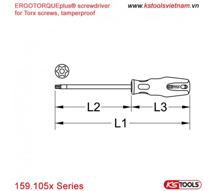 Tua vít đầu Torx chuyên dụng tháo vỏ xe ô tô 159.105 Series KS Tools