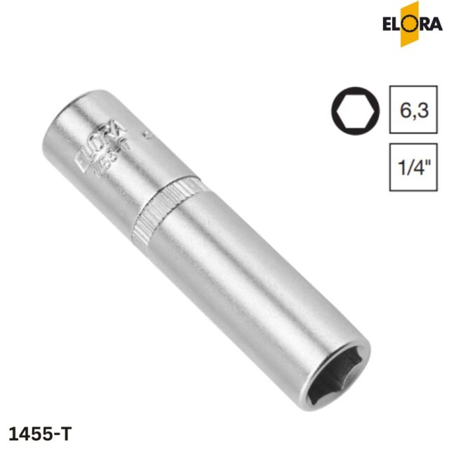 ELORA 1455-T Đầu tuýp dài hệ mét, đầu vuông 1/4 inch