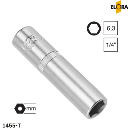 ELORA 1455-T Đầu tuýp dài hệ mét, đầu vuông 1/4 inch