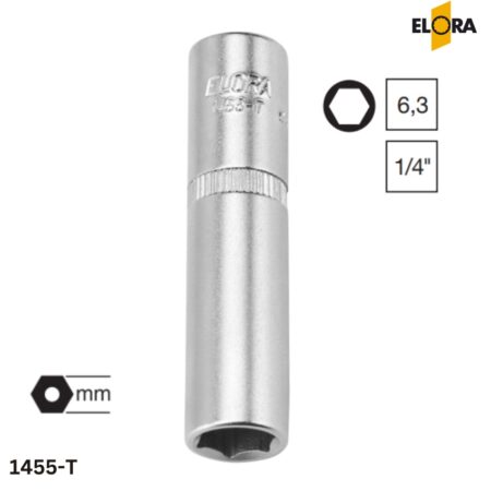 ELORA 1455-T Đầu tuýp dài hệ mét, đầu vuông 1/4 inch