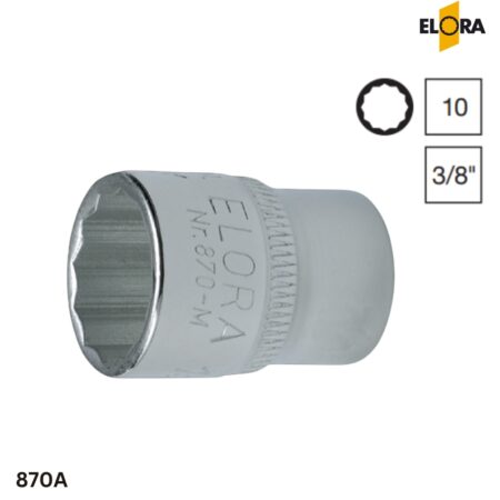 ELORA 870A Đầu khẩu hệ inch, vuông 3/8 inch,12 cạnh