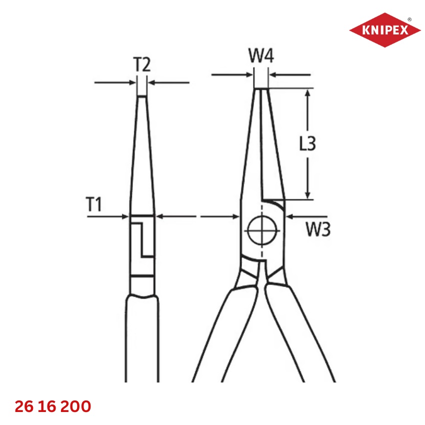 Knipex 26 16 200 Kìm Mũi Nhọn, Lưỡi 61 HRC 200mm