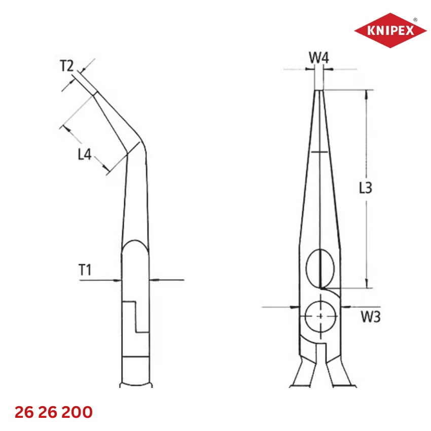 Knipex 26 26 200 Kìm Mỏ Nhọn Mũi Cong Cách Điện 1000V