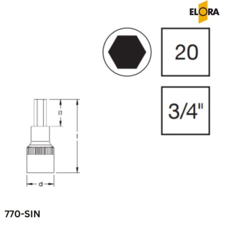 770-SIN ELORA: Đầu khẩu lục giác trong 3/4 inch