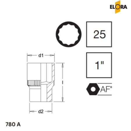 ELORA 780 A Đầu tuýp 1 inch, 12 cạnh