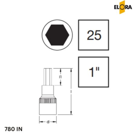 ELORA 780-IN: Đầu tuýp lục giác, đầu vuông 1 inch