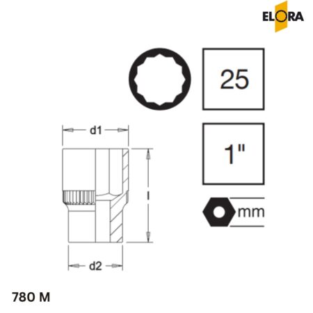ELORA 780 M Đầu tuýp 1 inch, 12 cạnh