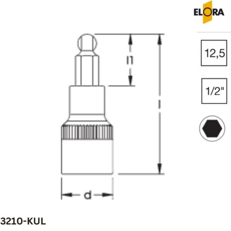 3210-KUL Elora Đầu tuýp lục giác dài, 1/2 inch