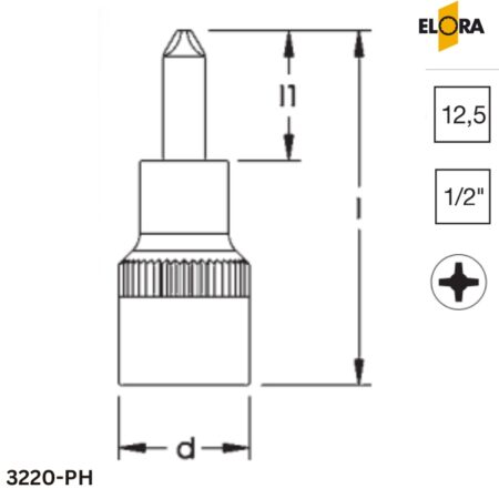 ELORA 3220-PH Tua vít 4 cạnh, đầu tuýp 1/2 inch