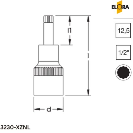 3230-XZNL Elora: Đầu tuýp hoa hướng dương dài 1/2 inch