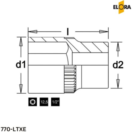 ELORA 770-LTXE Đầu tuýp sao , hoa thị có đầu vuông 1/2 inch