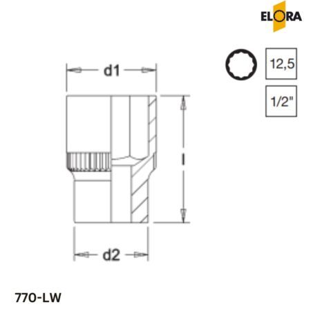 ELORA 770-LW Đầu tuýp 12 cạnh, 1/2 inch