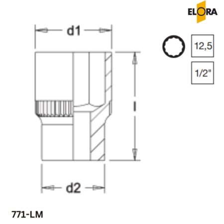 ELORA 771-LM Đầu tuýp 6 cạnh, 1/2 inch