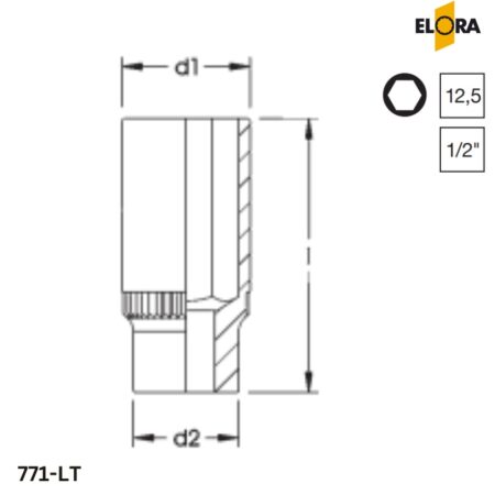 771-LT Elora: Đầu tuýp dài hệ mét, đầu vuông 1/2 inch