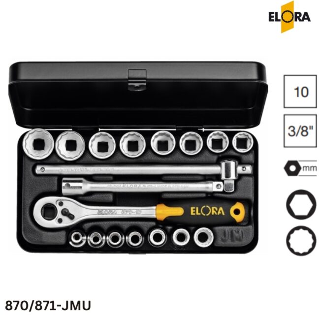 ELORA 870/871-JMU Bộ khẩu đầu vuông 3/8 inch, 15 -18 chi tiết