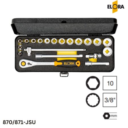 ELORA 870-JSU Bộ tuýp 20 chi tiết hệ mét, vuông 3/8 inch