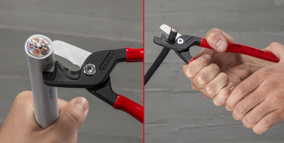 Knipex 95 11 225: thao tác Kìm cắt cáp nhôm đồng OD 15mm