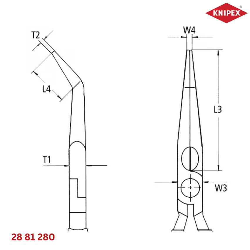 Knipex 28 71 280 - 28 81 280 Kìm Nhọn Dài 280mm Mũi Thẳng & Cong 45 độ