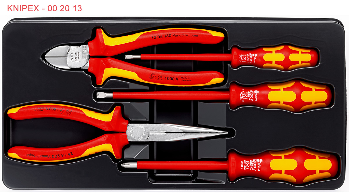 chi tiết Knipex 00 20 13: Bộ kìm và tua vít cách điện 1000V 5 cây